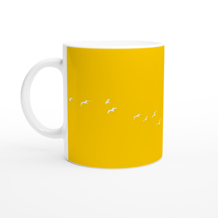 Tasse mit Vögeln - sonnengelb/weiß
