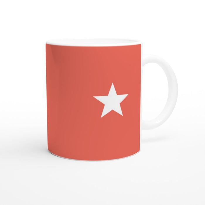 Tasse mit Stern - coralle/weiß