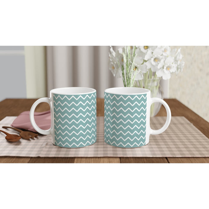 Tasse mit Zickzackmuster - eukalyptus/weiß