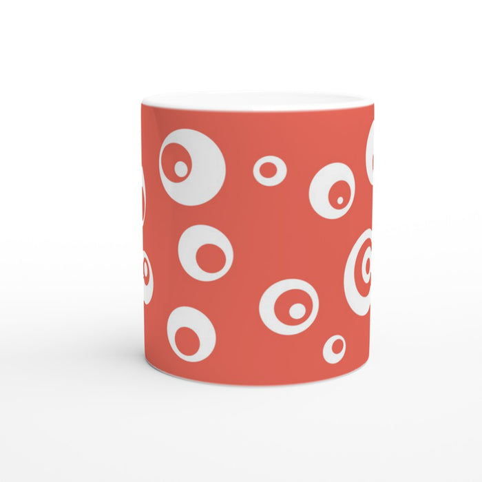 Tasse mit Kreisen - coralle/weiß