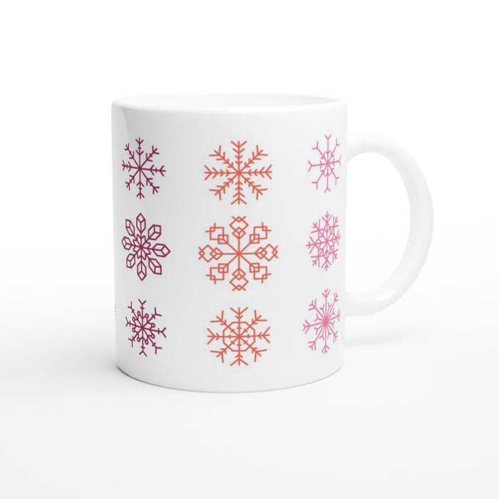 Tasse mit verschiedenen Schneeflocken - rosa/rot