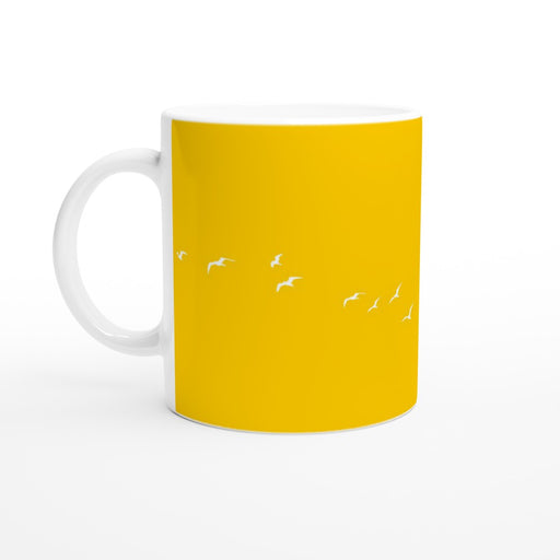 Tasse mit Vögeln - sonnengelb/weiß