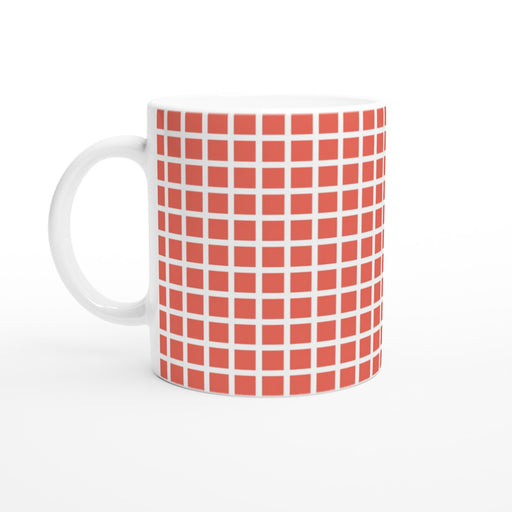 Tasse kariert - coralle/weiß