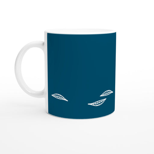 Tasse mit Blättern - ozeanblau/weiß