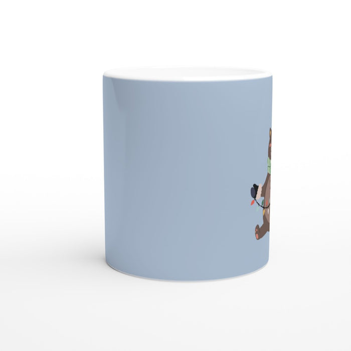Tasse Winterbär - süßer Bär mit Schal und Lichterkette, blau
