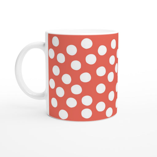 Tasse mit Punkten - coralle/weiß