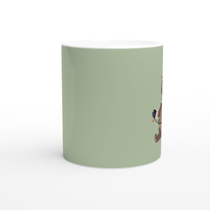 Tasse Winterbär - süßer Bär mit Schal und Lichterkette, grün
