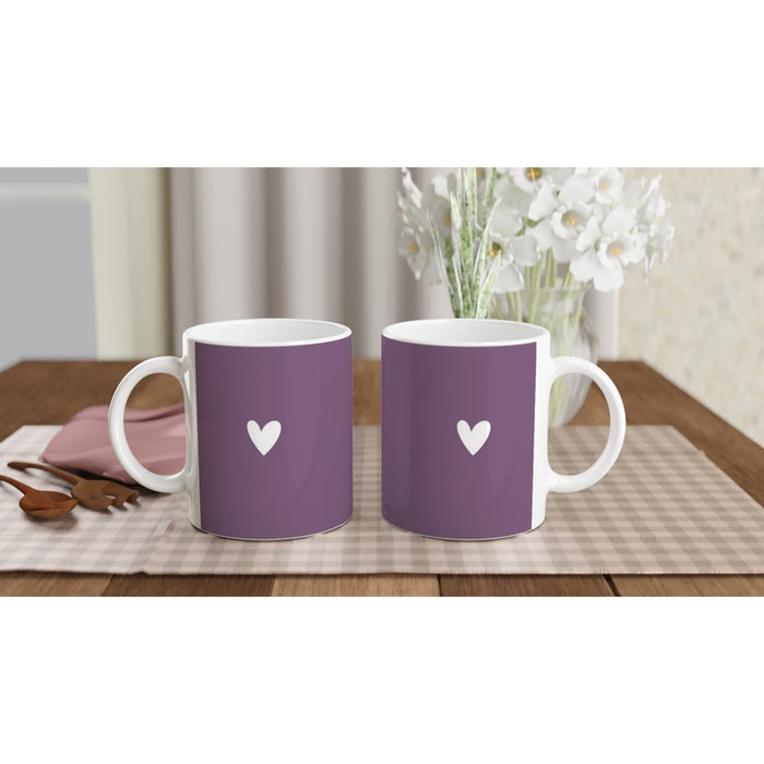 Tasse mit Herz - pflaume/weiß