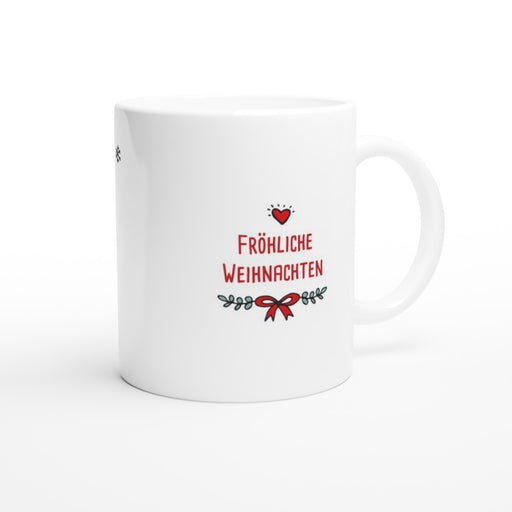 Tasse Fröhliche Weihnachten - Schriftzug mit Schleife Herz und Mistelzweig