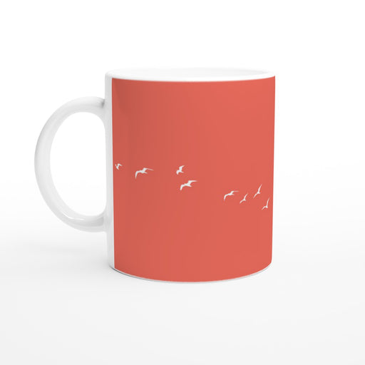 Tasse mit Vögeln - coralle/weiß