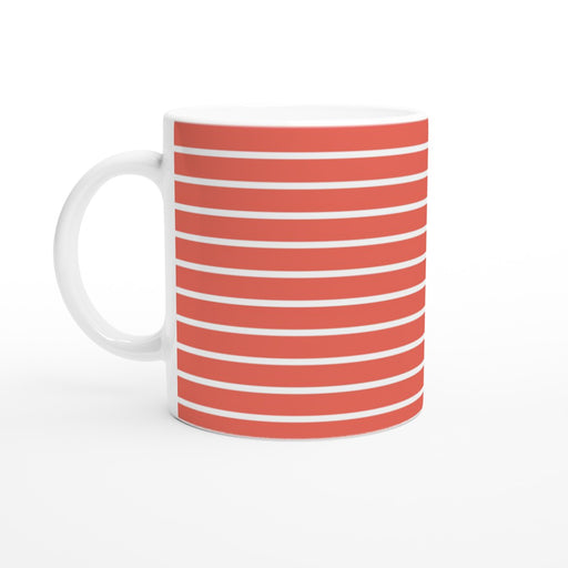 Tasse gestreift - coralle/weiß