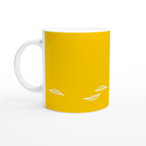 Tasse mit Blättern - sonnengelb/weiß