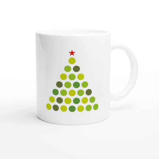 Tasse mit Tannenbaum aus grünen Kreisen mit rotem Stern