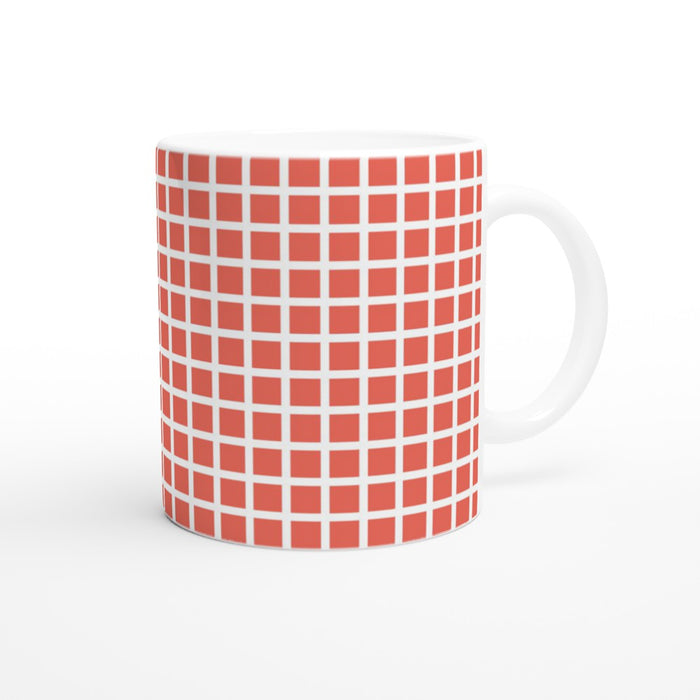 Tasse kariert - coralle/weiß