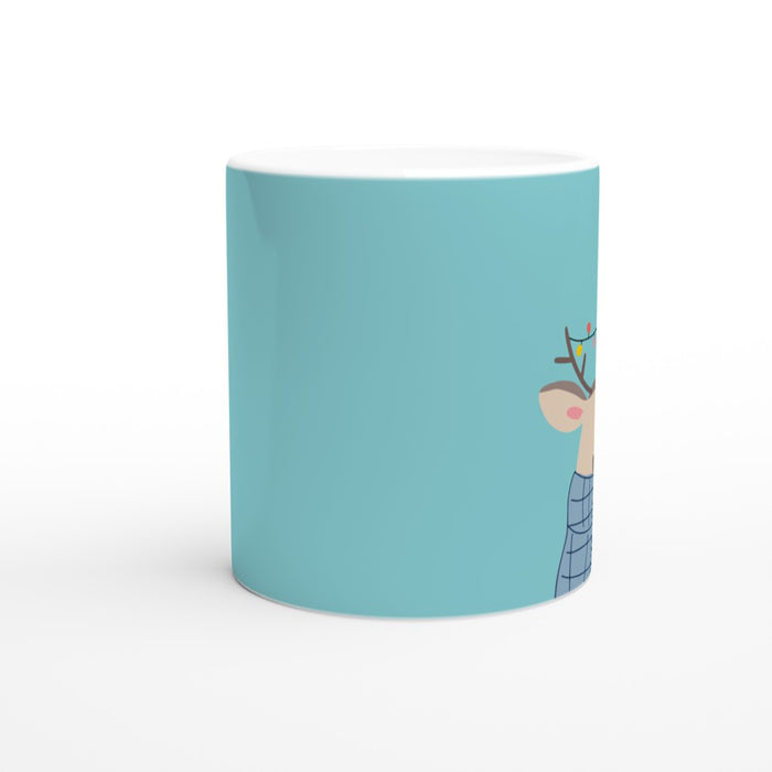 Tasse Weihnachtsrentier - süßes Rentier mit Schal und Lichterkette, türkis