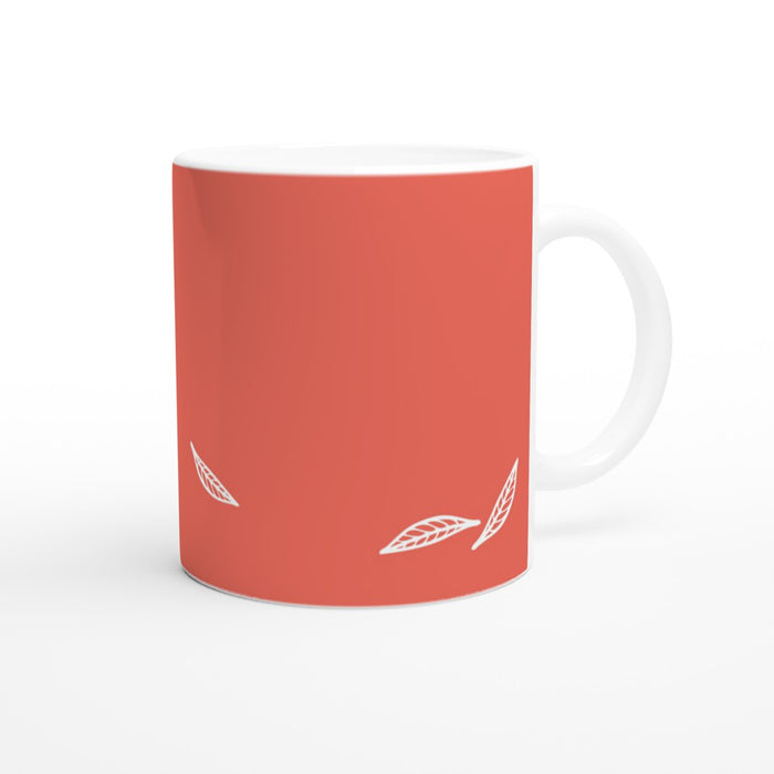 Tasse mit Blättern - coralle/weiß