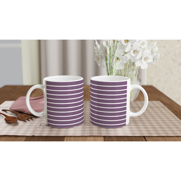 Tasse gestreift - pflaume/weiß