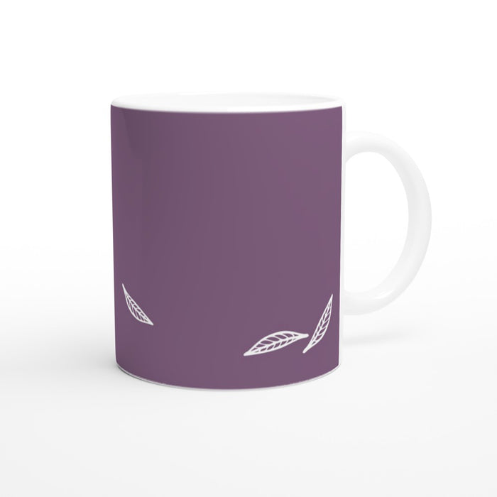 Tasse mit Blättern - pflaume/weiß