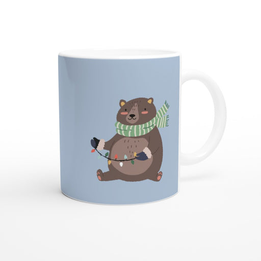 Tasse Winterbär - süßer Bär mit Schal und Lichterkette, blau