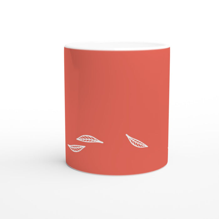 Tasse mit Blättern - coralle/weiß