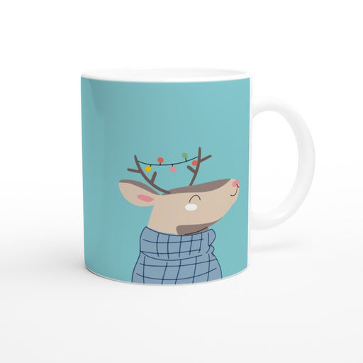Tasse Weihnachtsrentier - süßes Rentier mit Schal und Lichterkette, türkis