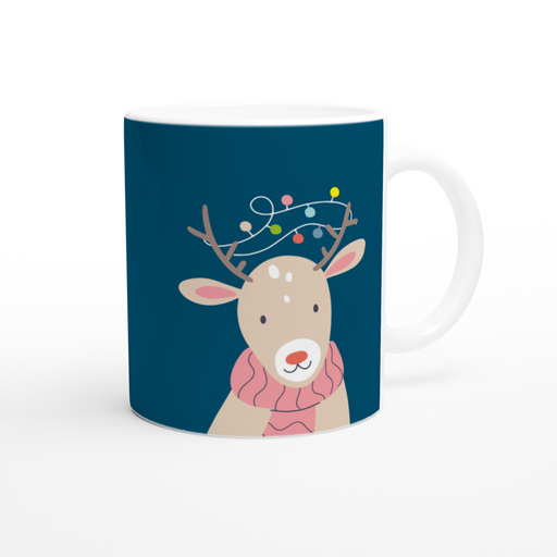 Tasse Weihnachtsrentier HoHoHo - süßes Rentier mit Lichterkette und Schal, ozeanblau