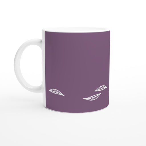 Tasse mit Blättern - pflaume/weiß