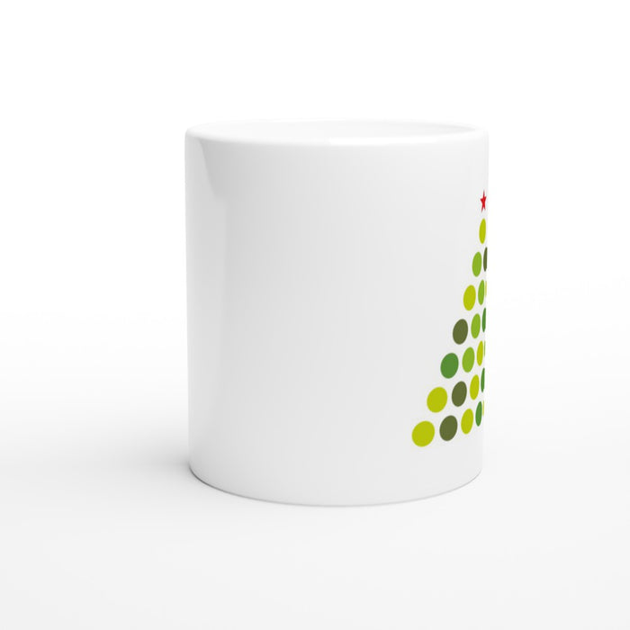 Tasse mit Tannenbaum aus grünen Kreisen mit rotem Stern