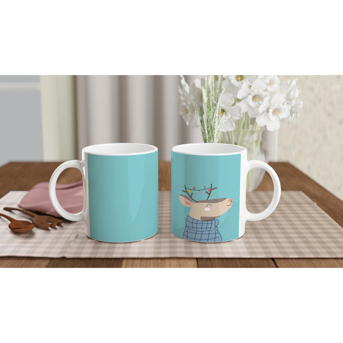 Tasse Weihnachtsrentier - süßes Rentier mit Schal und Lichterkette, türkis