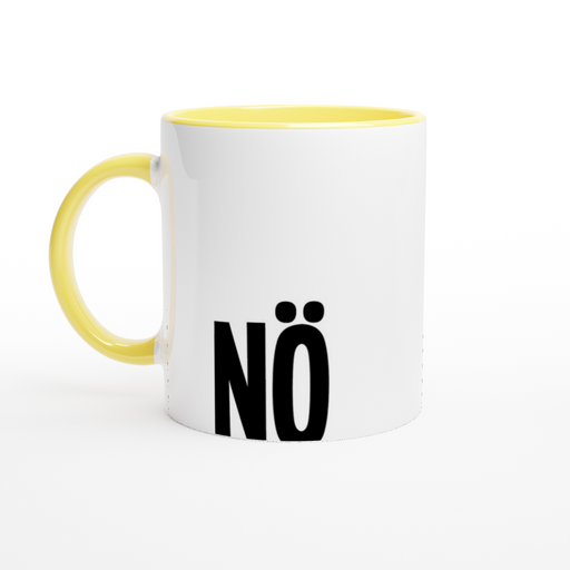 Der Spruch NÖ in schwarz auf einer Tasse