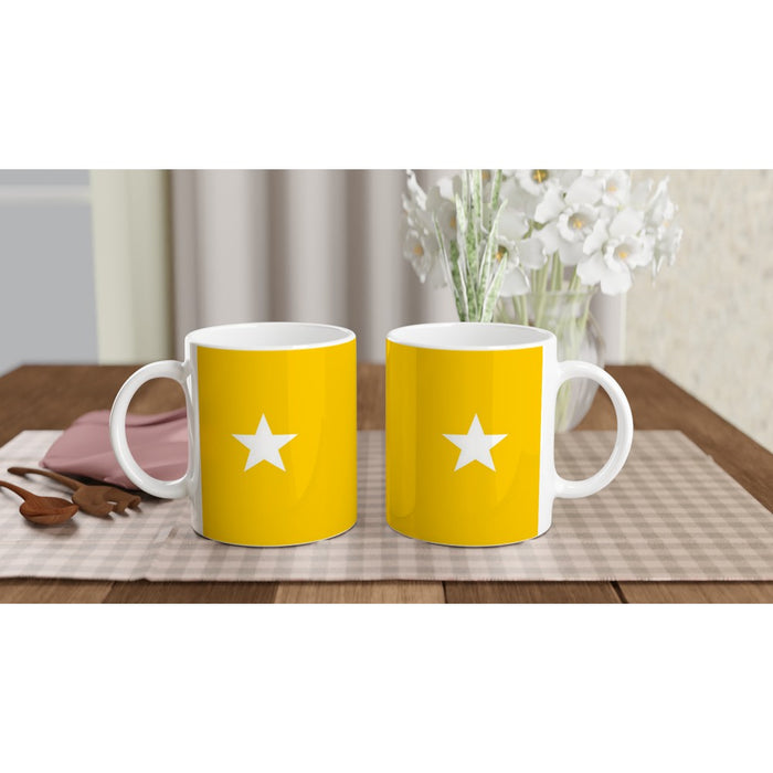 Tasse mit Stern - sonnengelb/weiß