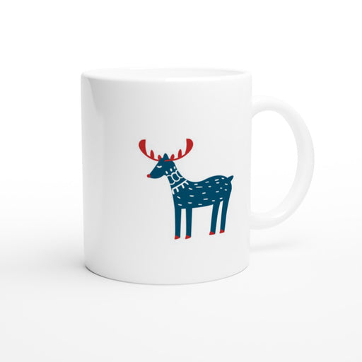 Tasse Rentier und Herz im skandinavischen Stil - ozeanblau/dunkelrot